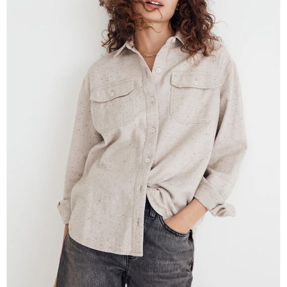 Madewell Donegal Flannel Kentwood Oversized Button Up Shirt Jacket Oat Tan XS - Picture 1 of 8